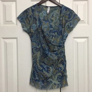 😍Lucy +Fiona faux wrap Meshy Stretchy Top